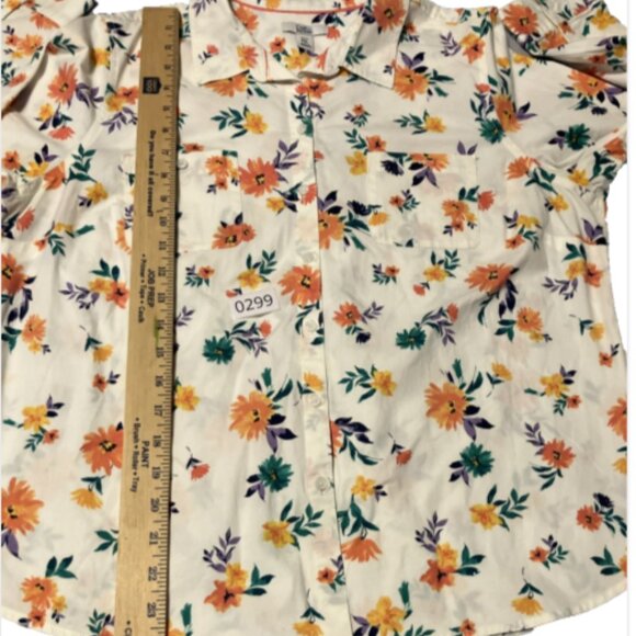 Croft & Barrow PXL Floral Lng Sleeve Multicolr Butn-Down collared Blouse w/pockt - Picture 10 of 13